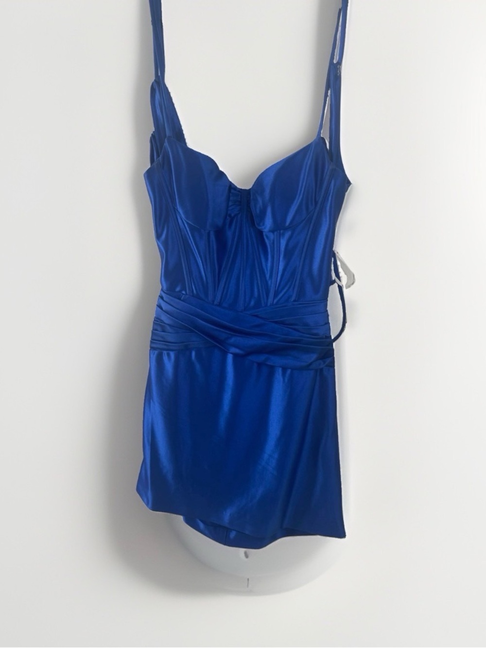 Royal Blue Satin Mini Dress with Defined Bust - Women Dresses Mini